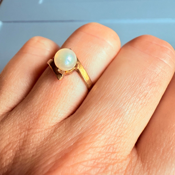 14k Gold Weinman Bros Solitaire Natural Salt Water Pearl Mid Century Ring VINTGE - Picture 5 of 10